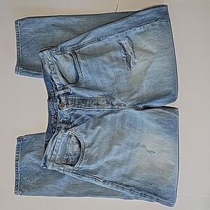 American Eagle 90s Boyfriend Distressed Jeans Blue Denim Size 6S Button Fly